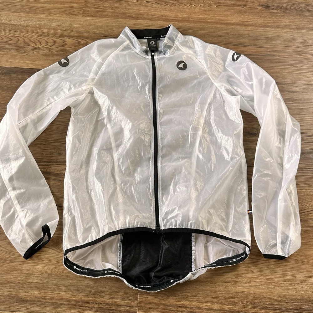 Pactimo Mens Full Zip Cycling Hiking Ultra-Lite Rain Jacket Size XL Clear EUC